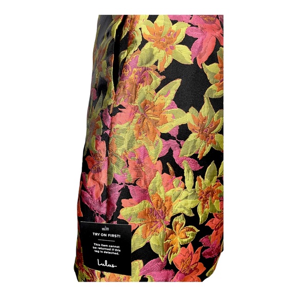 NWT Lulu’s Ready for Festivities Black Multi Floral Jacquard Mini Dress Size Sm - Picture 12 of 16